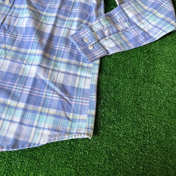 Cabin Creek Boys Button Down Oxford Shirt Pastel Plaid Wrinkle Free Size 12T - Picture 3 of 10